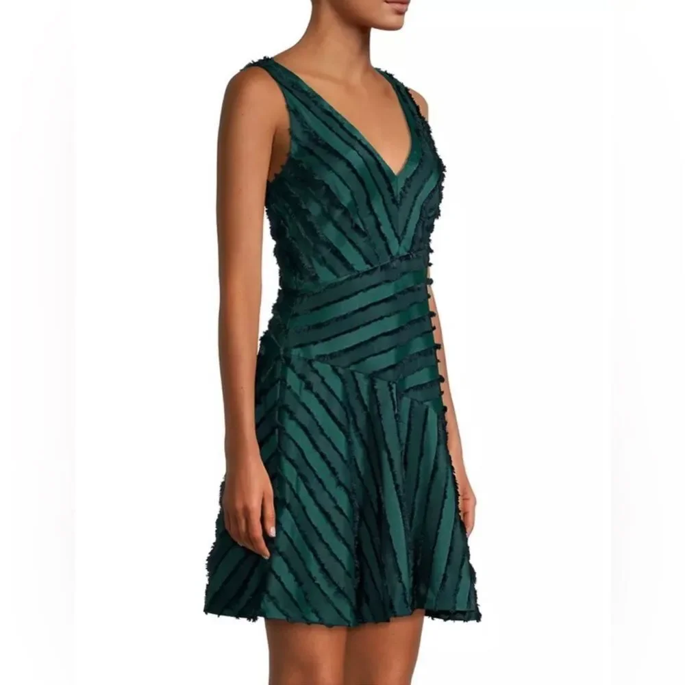 Rebecca Taylor Eyelash Mini Stripe Sleeveless dress Size 2 Green NWT in packag - Picture 2 of 7